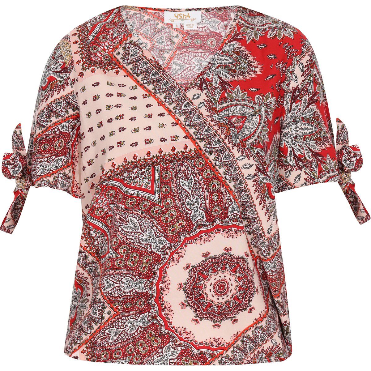 Boho Patchwork-Bluse mit Wickeloptik
