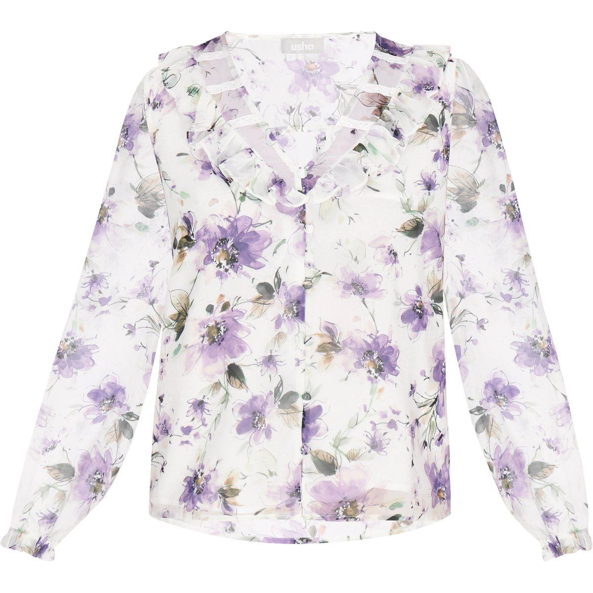Florale Chiffon-Bluse mit Rüschen