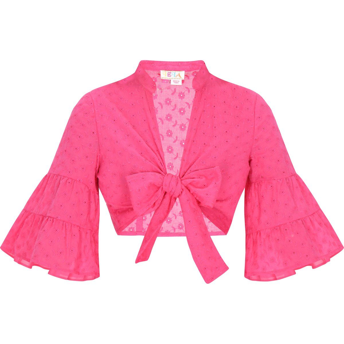 Kurze Lochstickerei-Bluse mit Bindeknoten