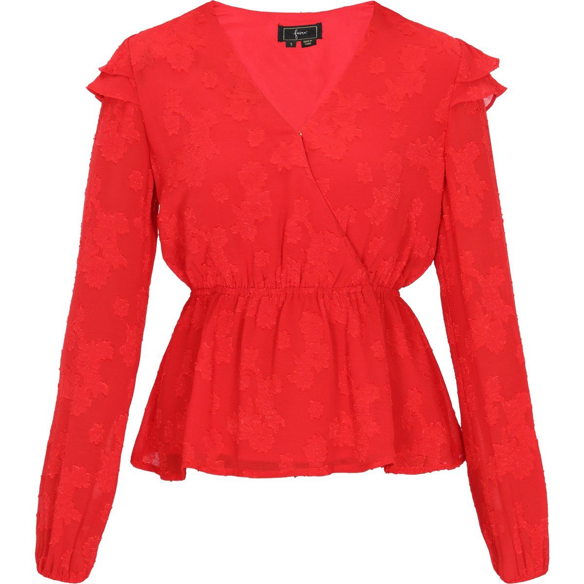 Jacquard-Schößchenbluse mit Rüschen