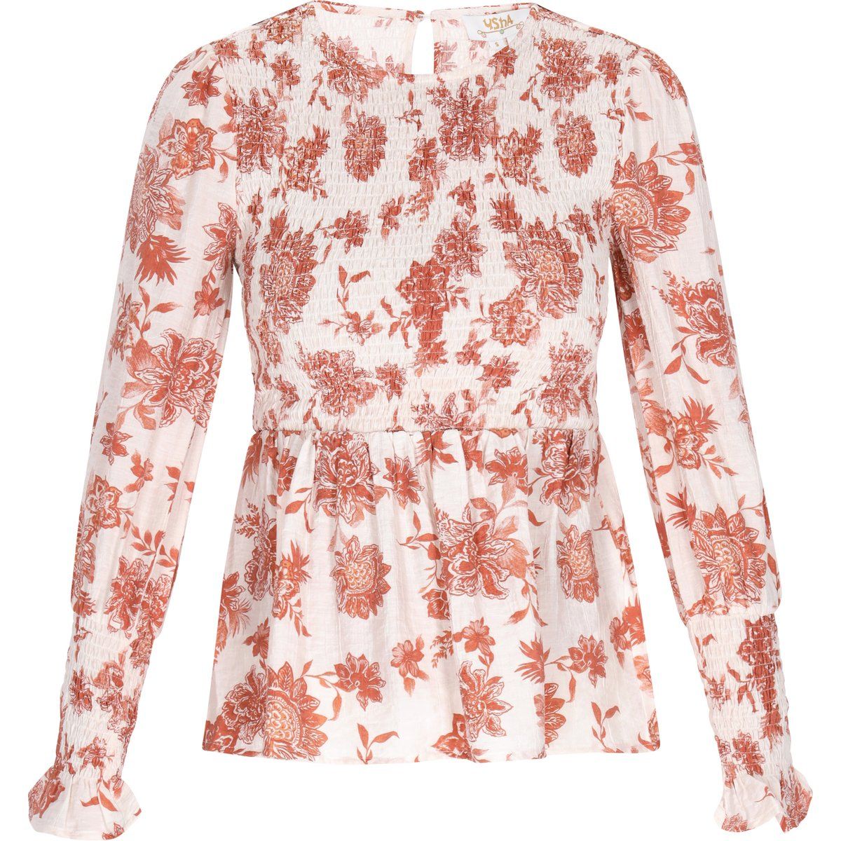 Florale Schößchenbluse mit Smok-Details