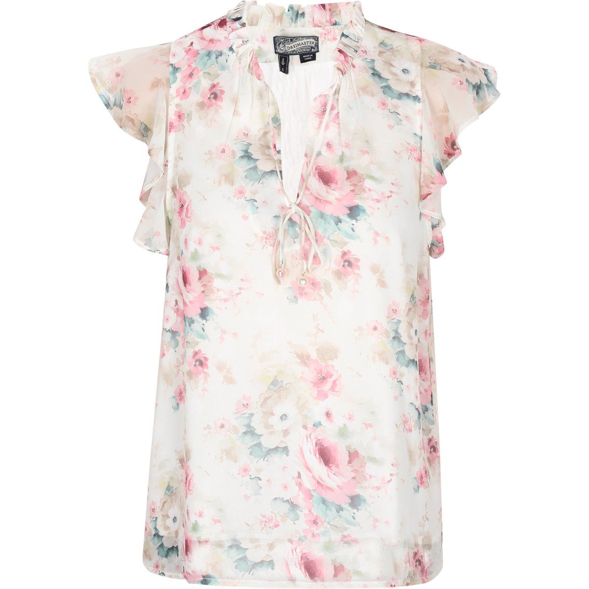 Chiffonbluse mit Blumenprint und Rüschen