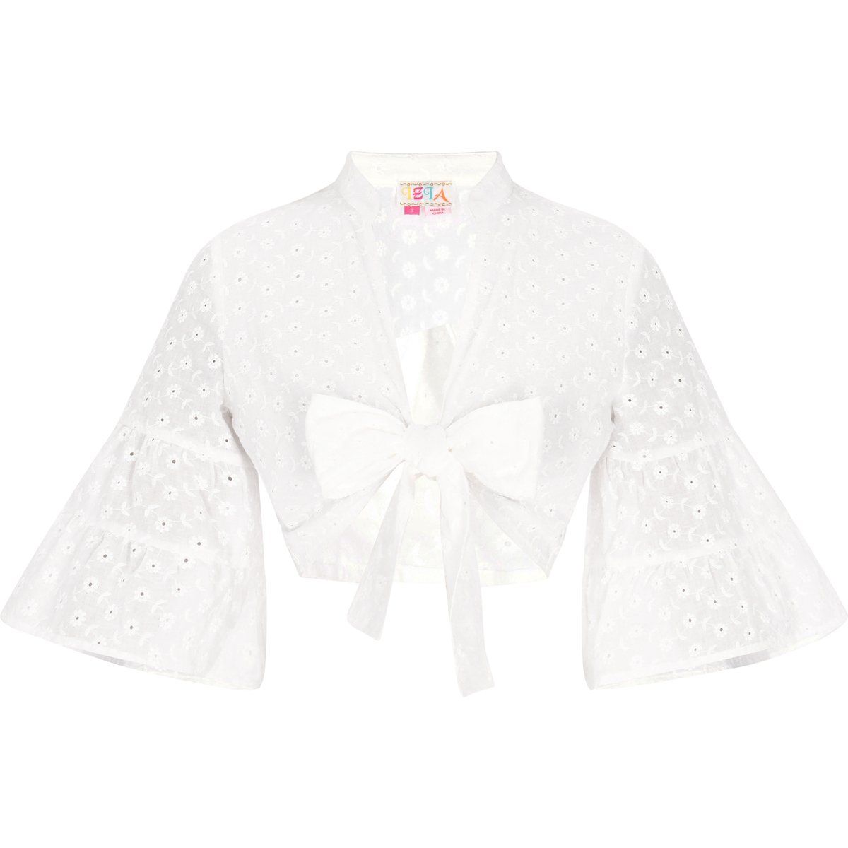 Bestickte Lochstickerei-Bluse zum Binden