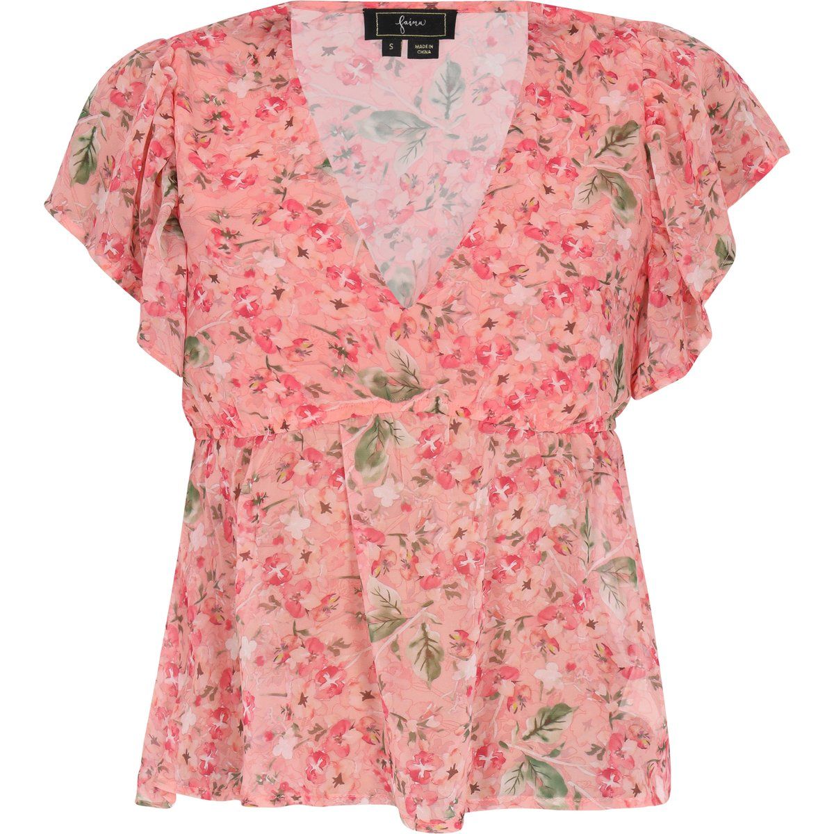 Florale Peplum-Bluse mit Flügelärmeln