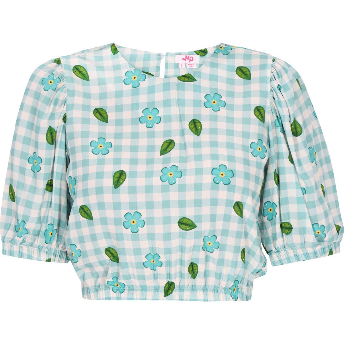 Gingham-Bluse mit Blumenmuster