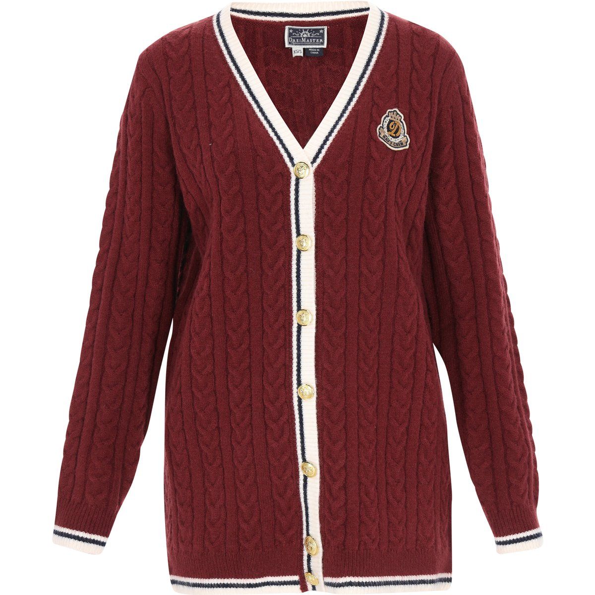 Adretter Zopfstrick-Cardigan im College-Stil