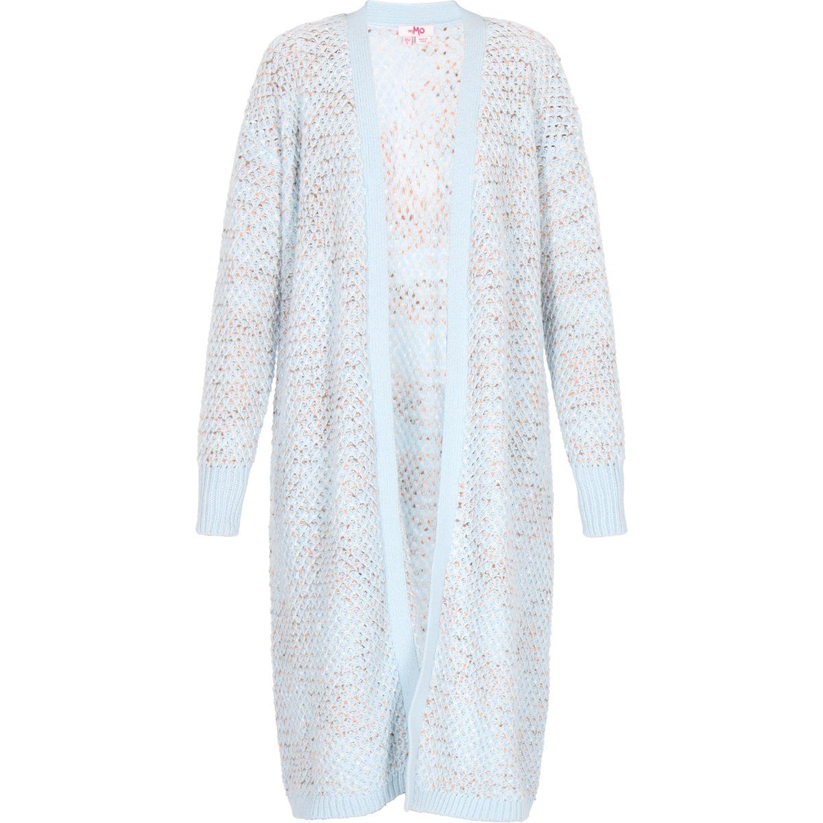 Lange Melange-Strickjacke mit offener Vorderseite