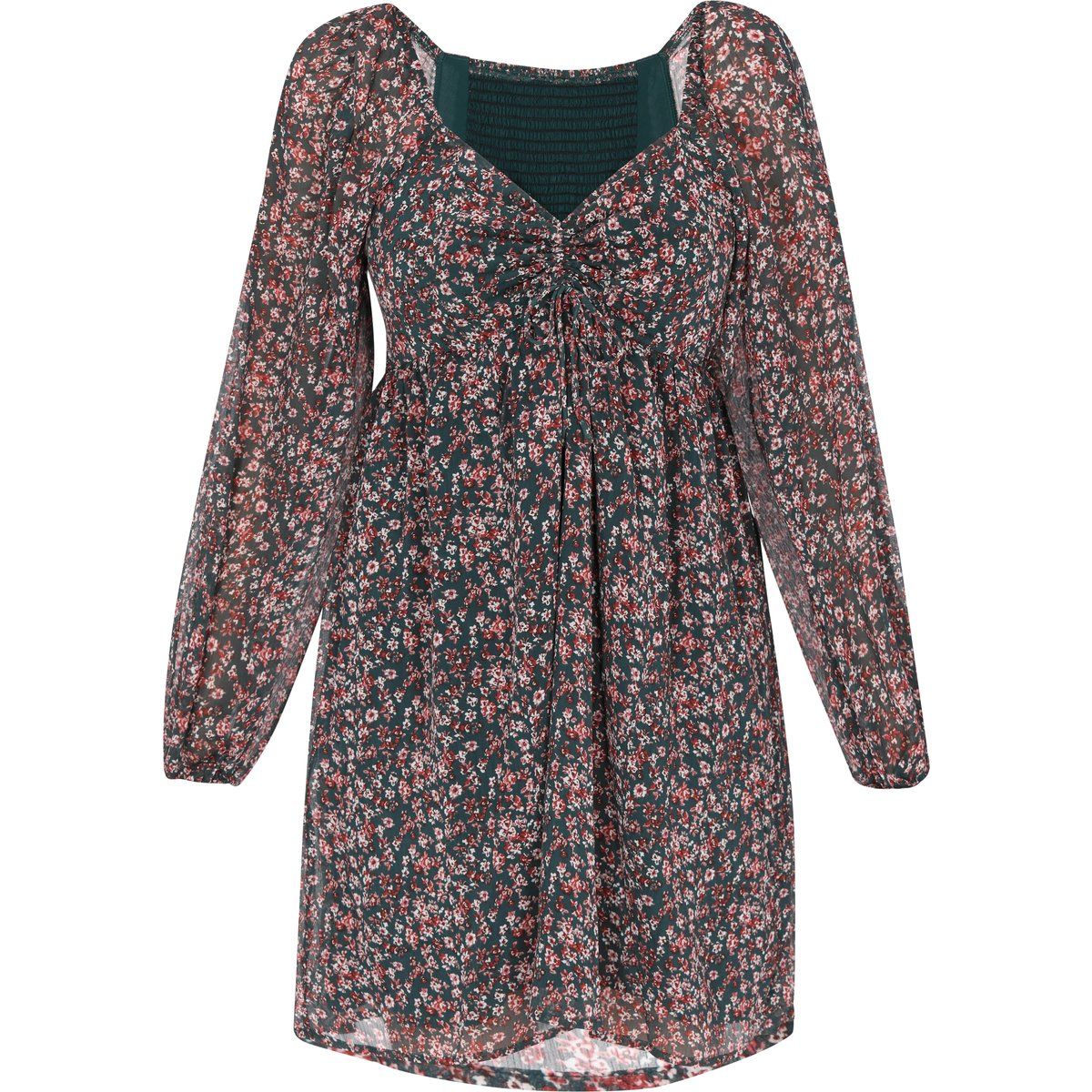 Blumiges Chiffon-Minikleid mit Raffung