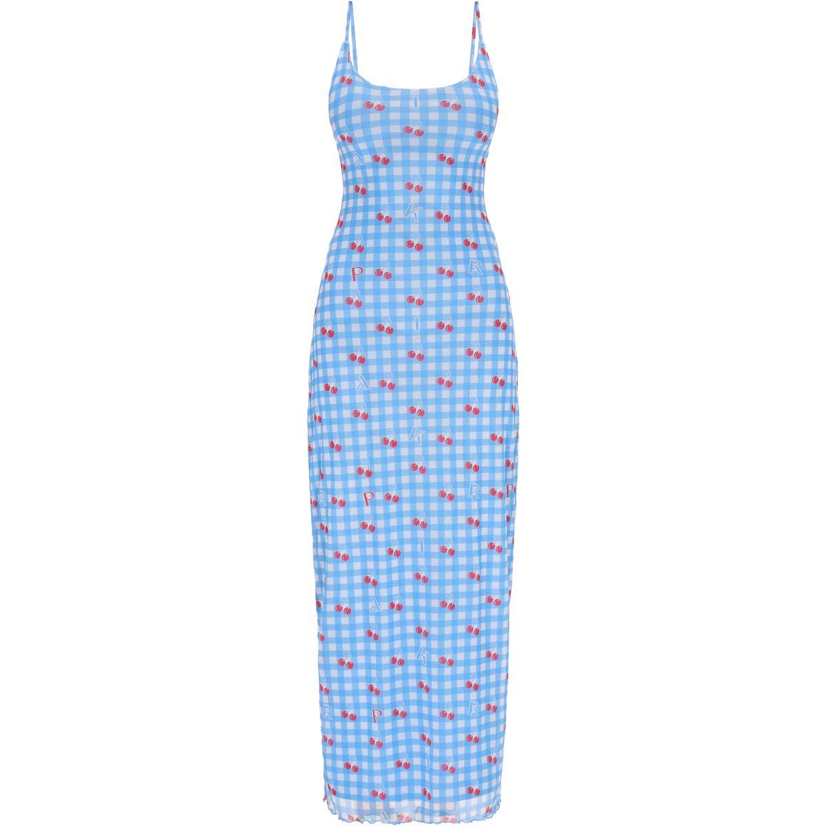 Maxikleid mit Kirsch- und Karomuster