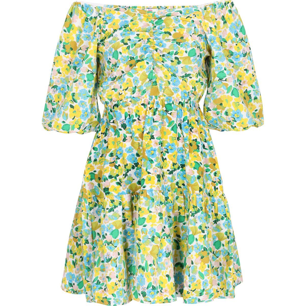 Florales Schulterfreies Minikleid mit Rüschen