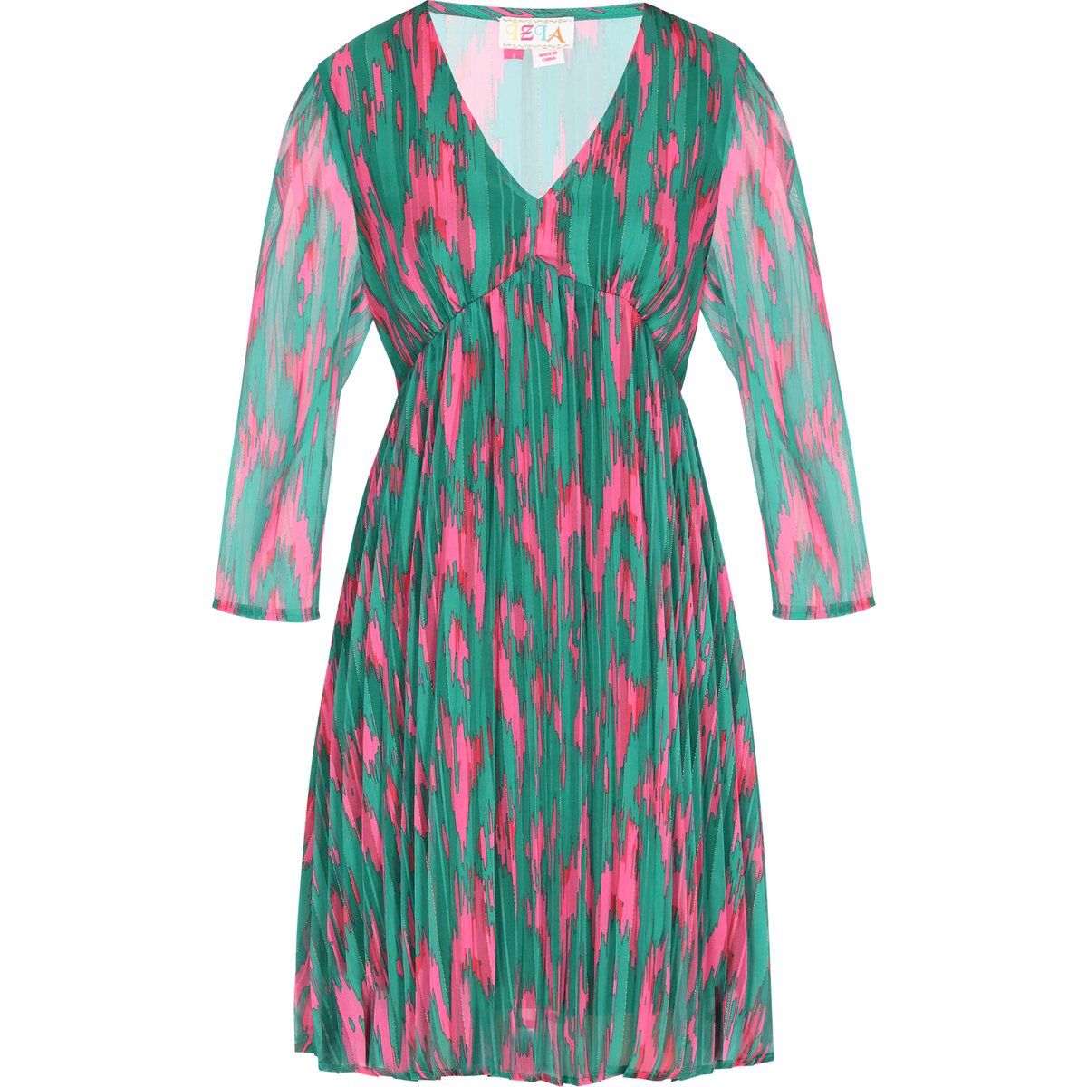 Chiffon-Minikleid mit abstraktem Print und Metallic-Garn