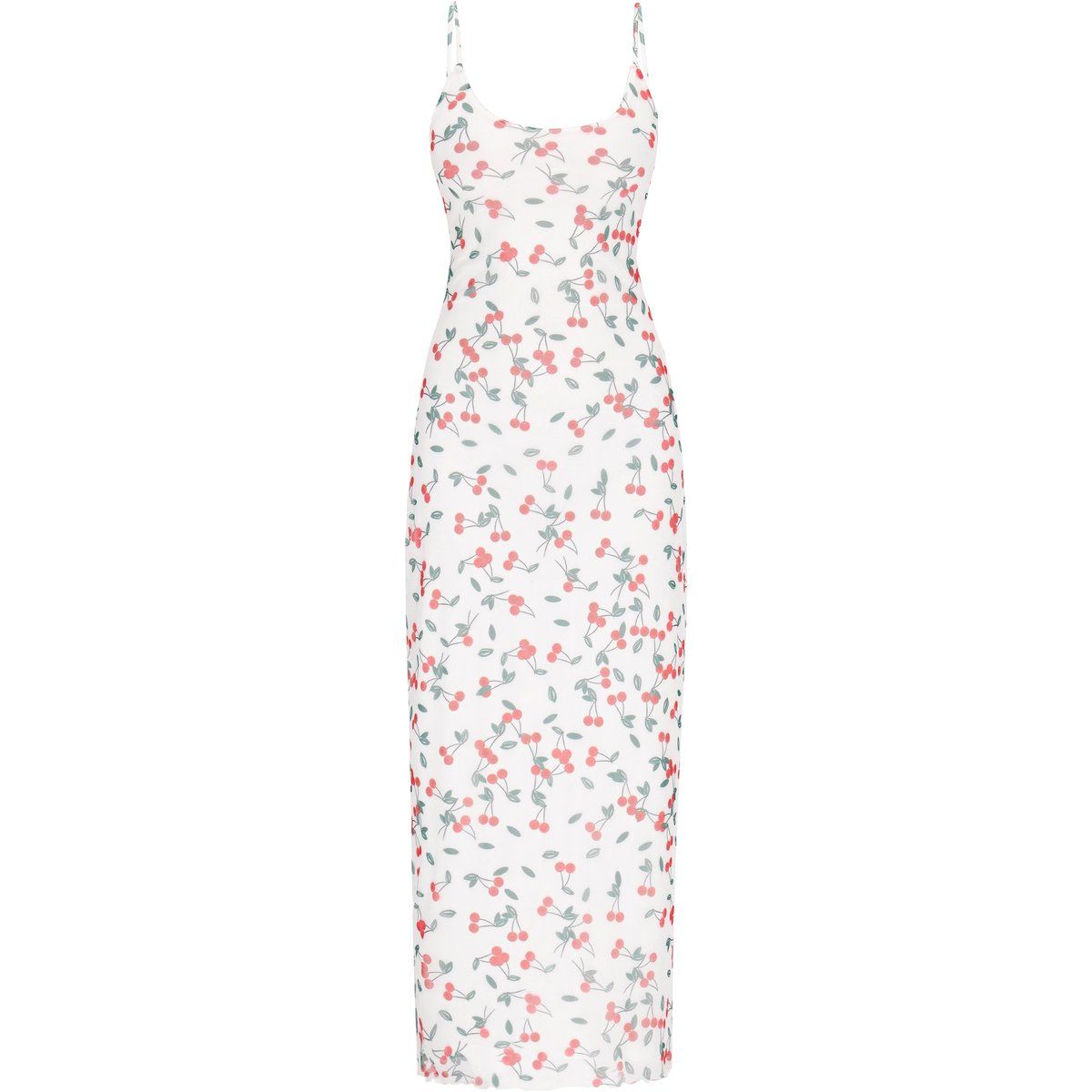 Maxikleid mit Kirschprint aus Mesh