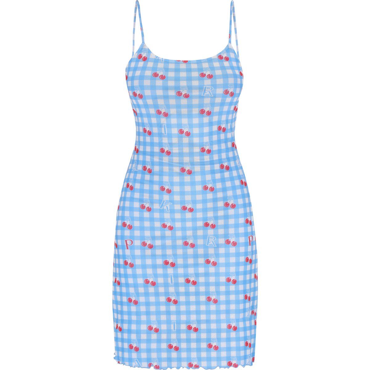 Gingham-Minikleid mit Kirschmuster
