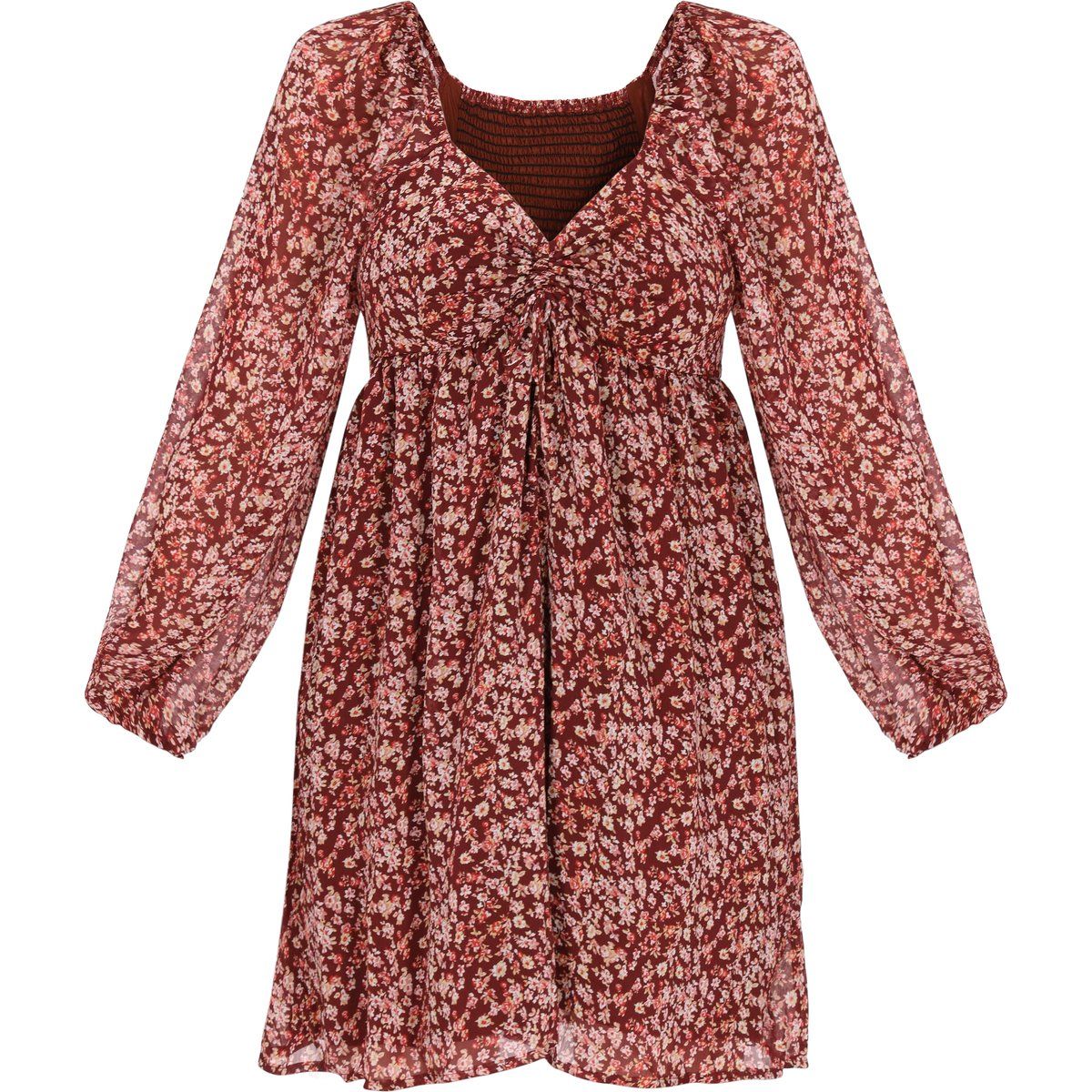 Blumiges Chiffon-Minikleid mit Herzausschnitt