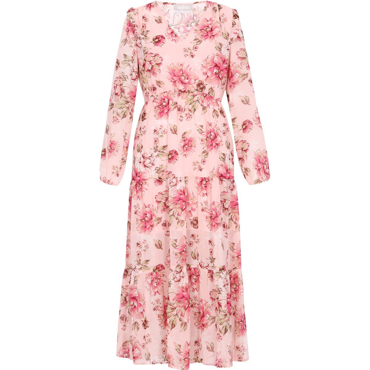 Fließendes Maxikleid mit Blumenstufen