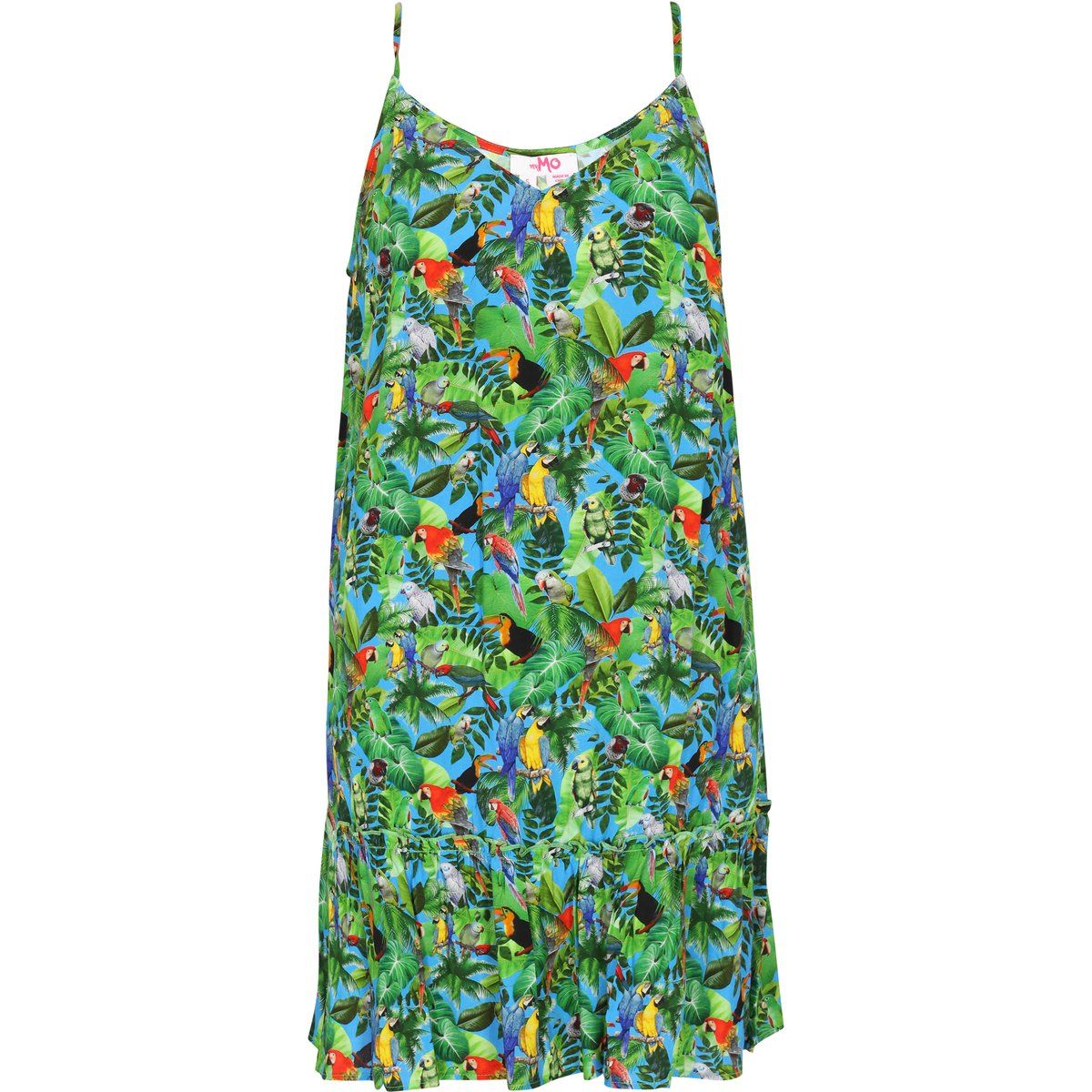 Kurzes Trägerkleid mit Tropenprint