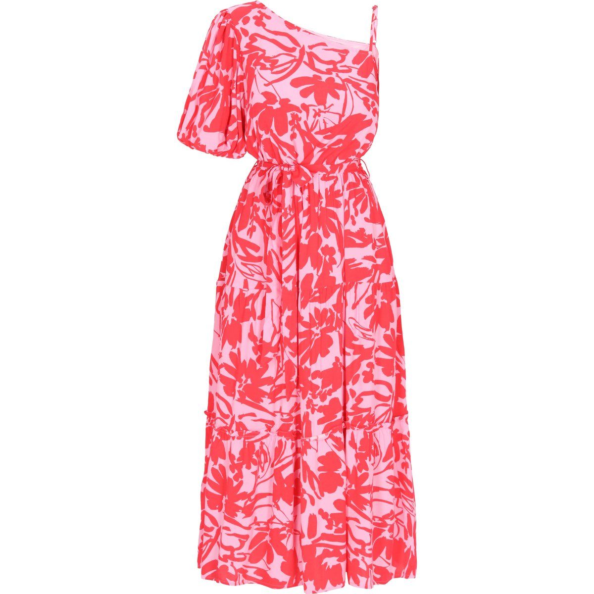 One-Shoulder Midikleid mit Blumenmuster