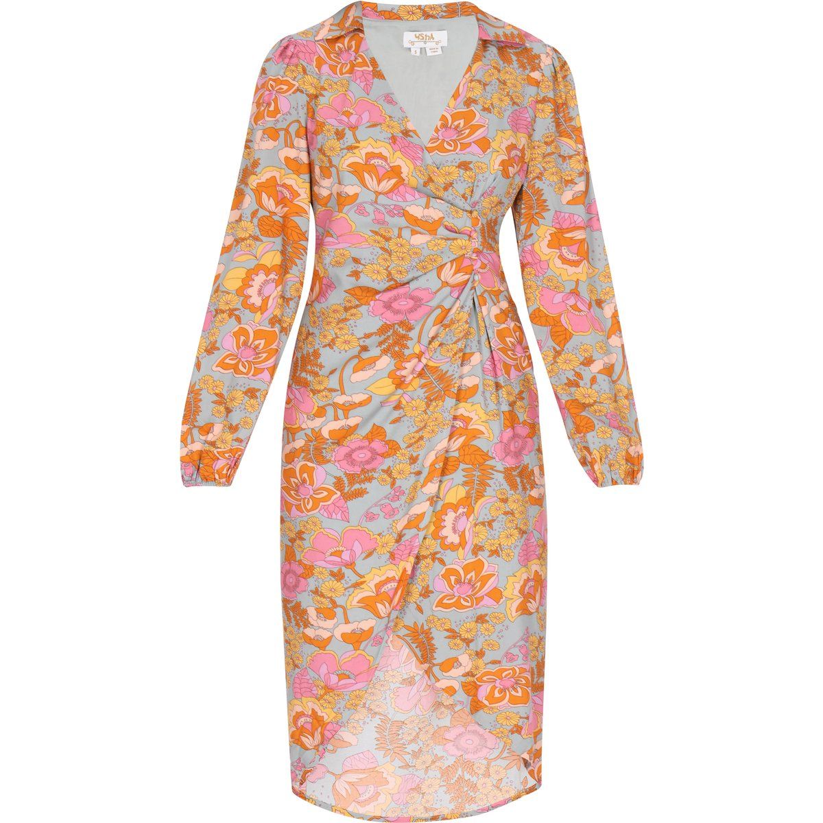 Midi-Wickelkleid mit Retro-Blumenmuster