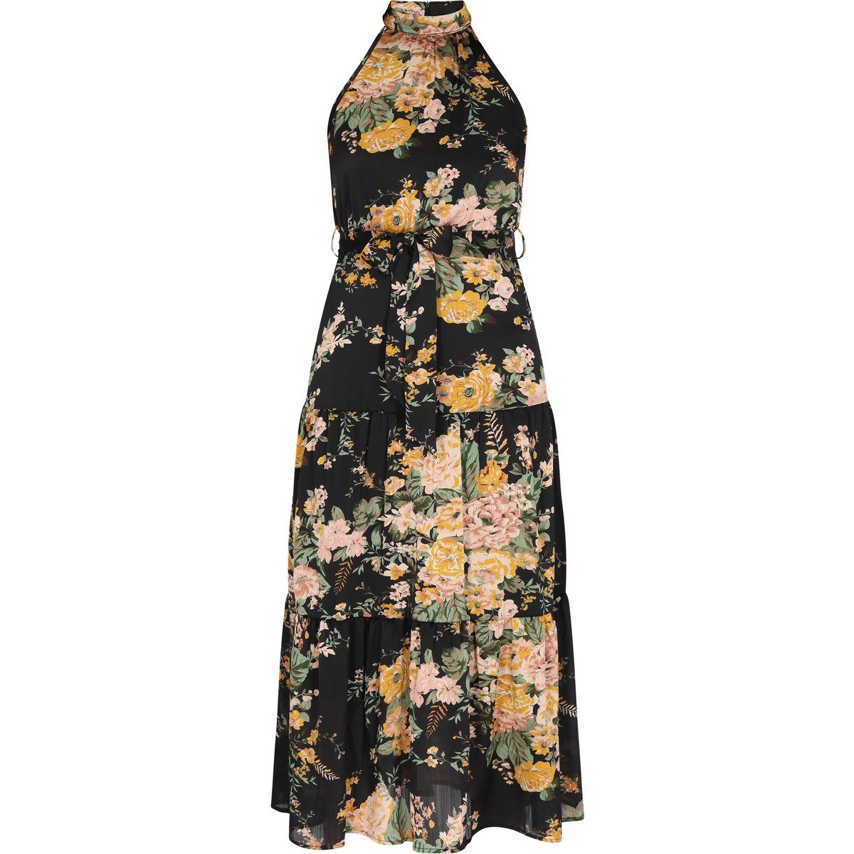 Gestuftes Maxikleid mit Neckholder-Ausschnitt