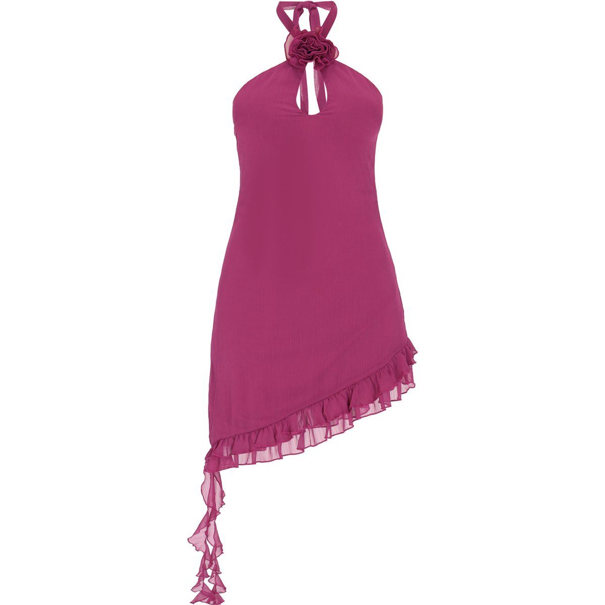 Asymmetrisches Neckholder-Minikleid mit Rüschen