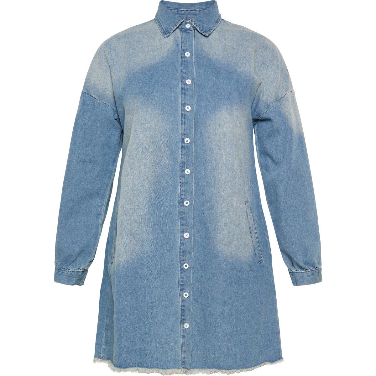 Oversized Jeans-Hemdblusenkleid mit offenem Saum