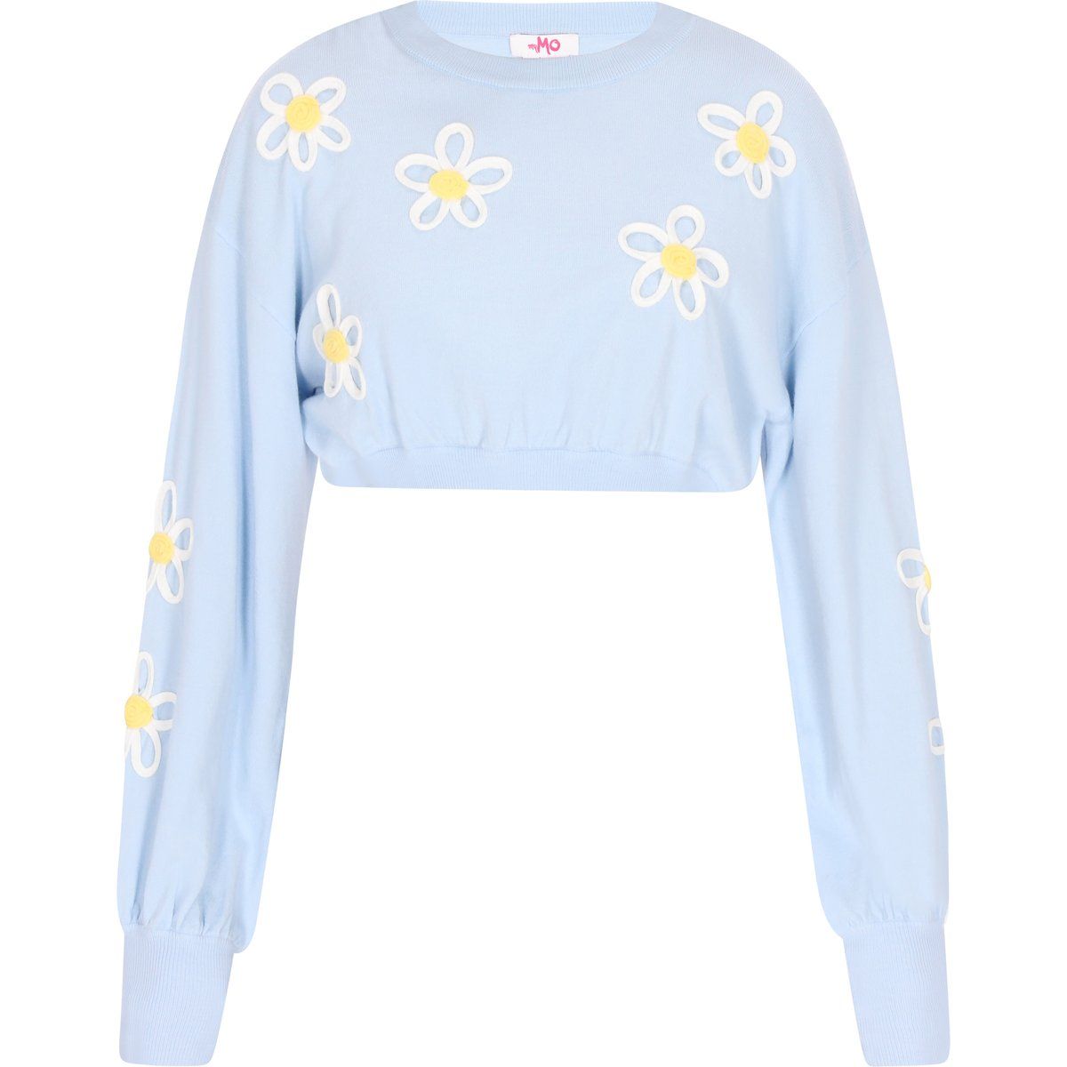Kurzer Strickpullover mit Gänseblümchen-Applikation