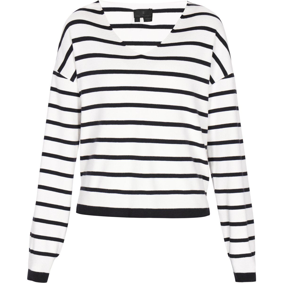 Gestreifter Strickpullover mit V-Ausschnitt