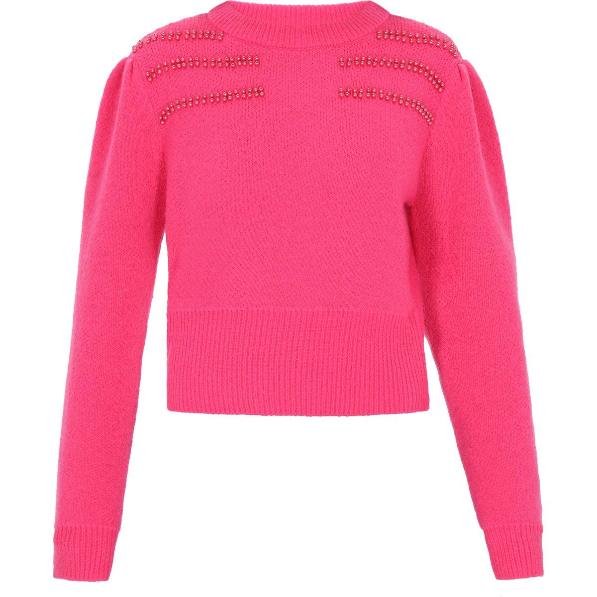 Perlenbesetzter Strickpullover mit Puffärmeln