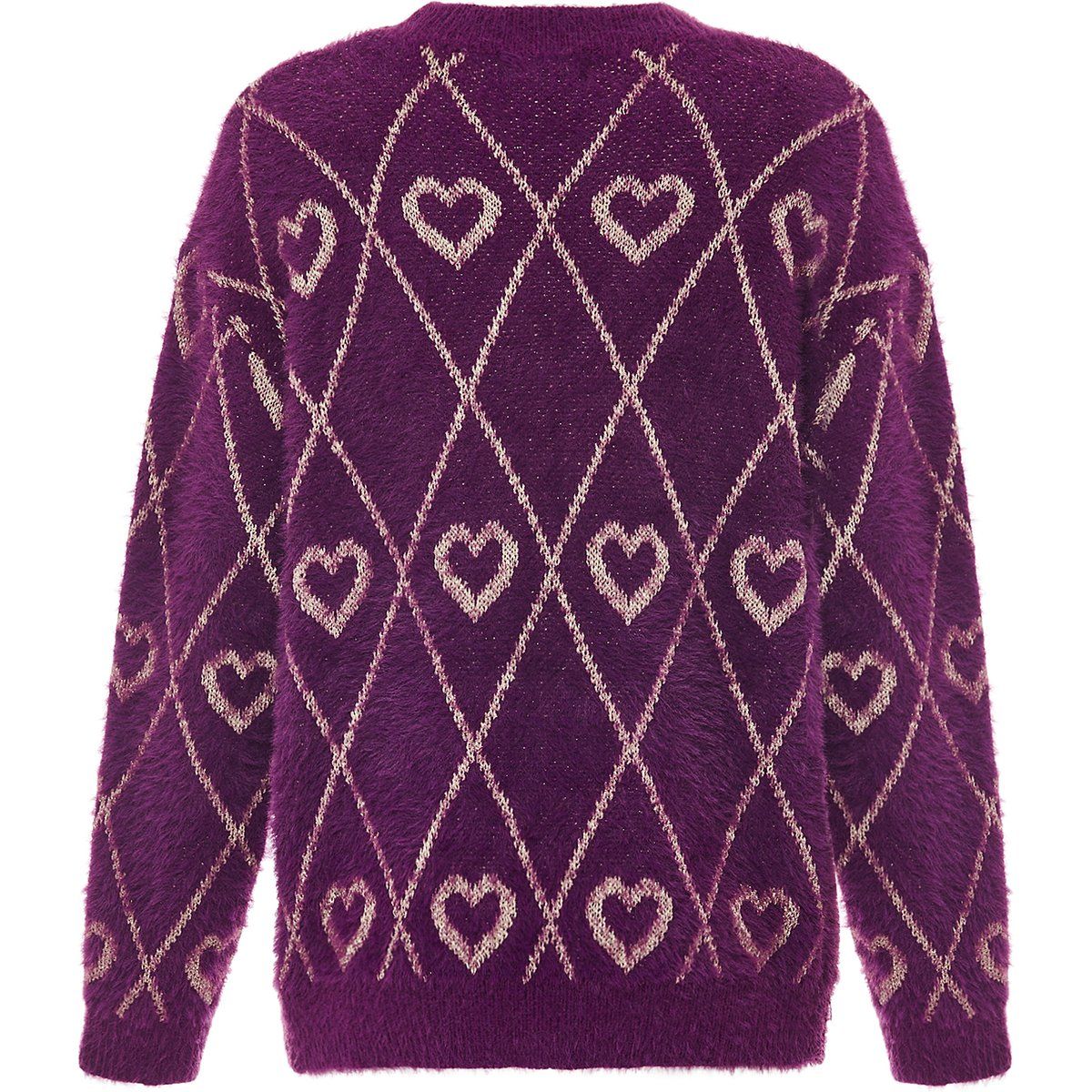 Flauschiger Strickpullover mit Herzmuster