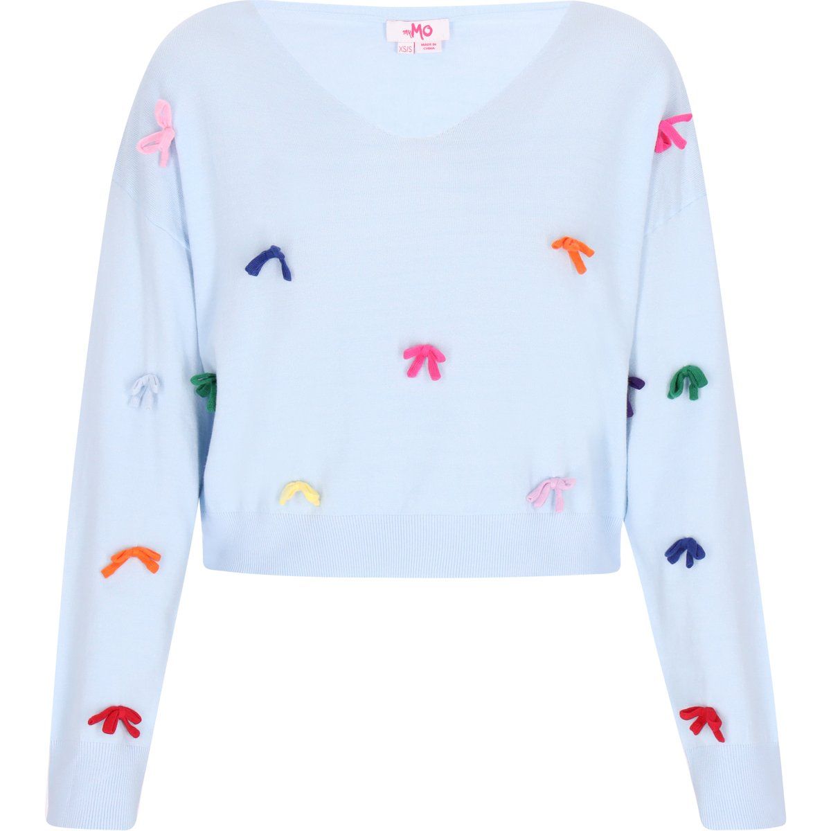 Lockere V-Ausschnitt Strickpullover mit Schleifen