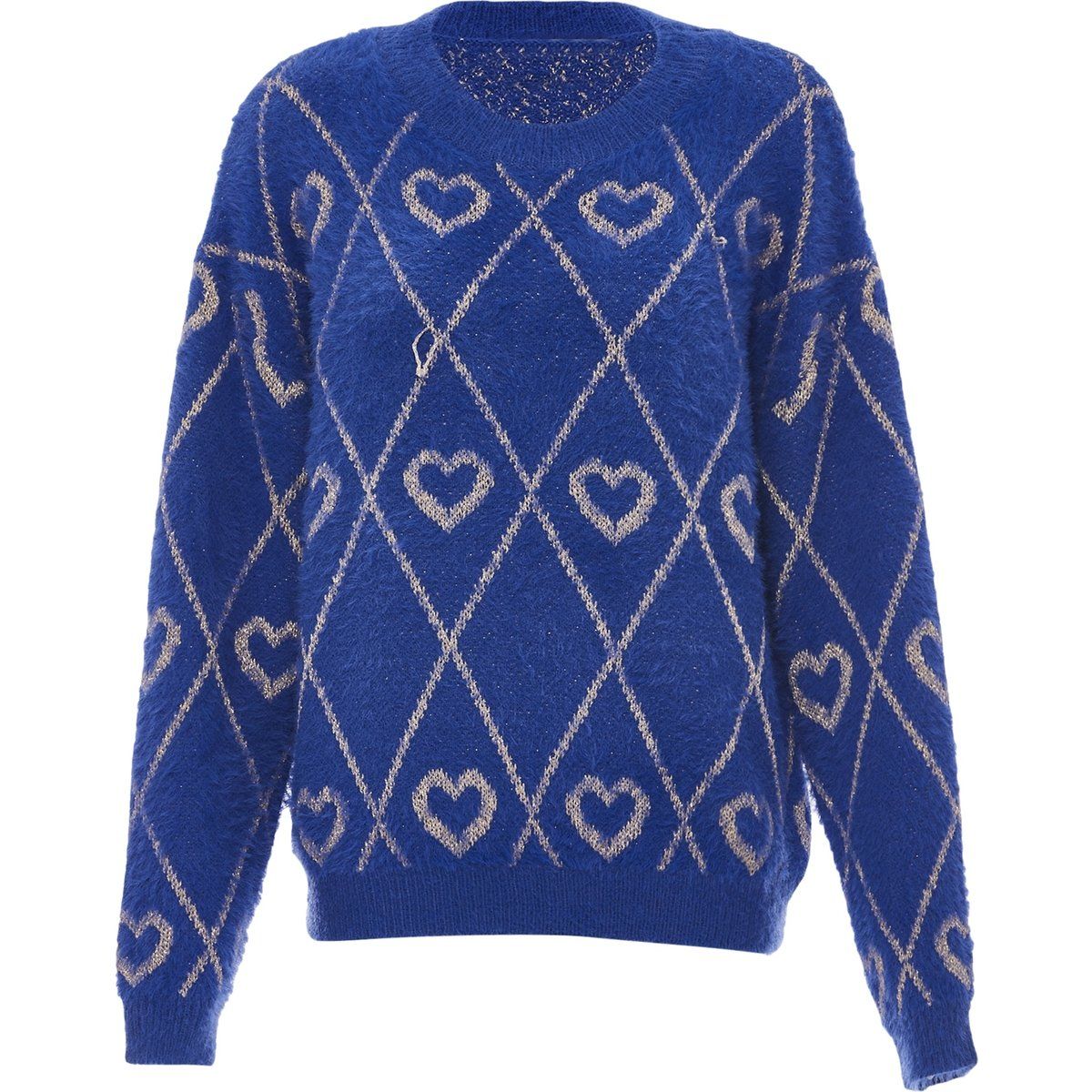 Flauschiger Strickpullover mit Herzmuster