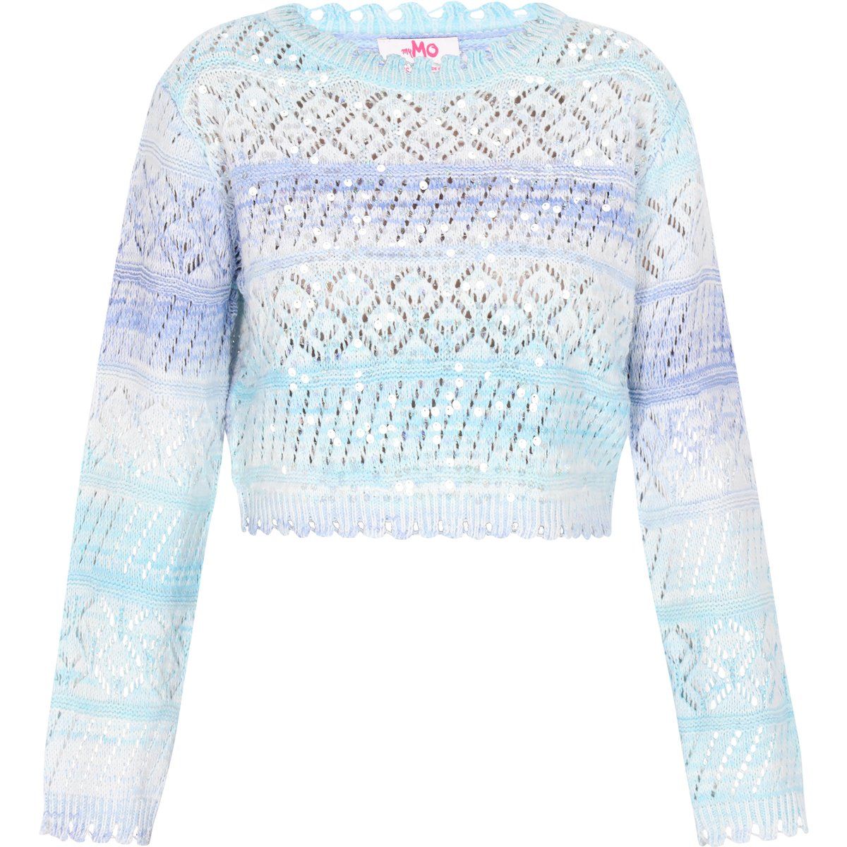 Paillettenbesetzter Ajour-Kurzpullover