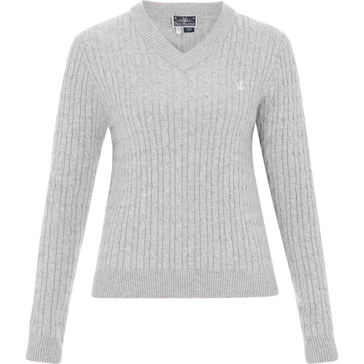 V-Ausschnitt Zopfstrickpullover