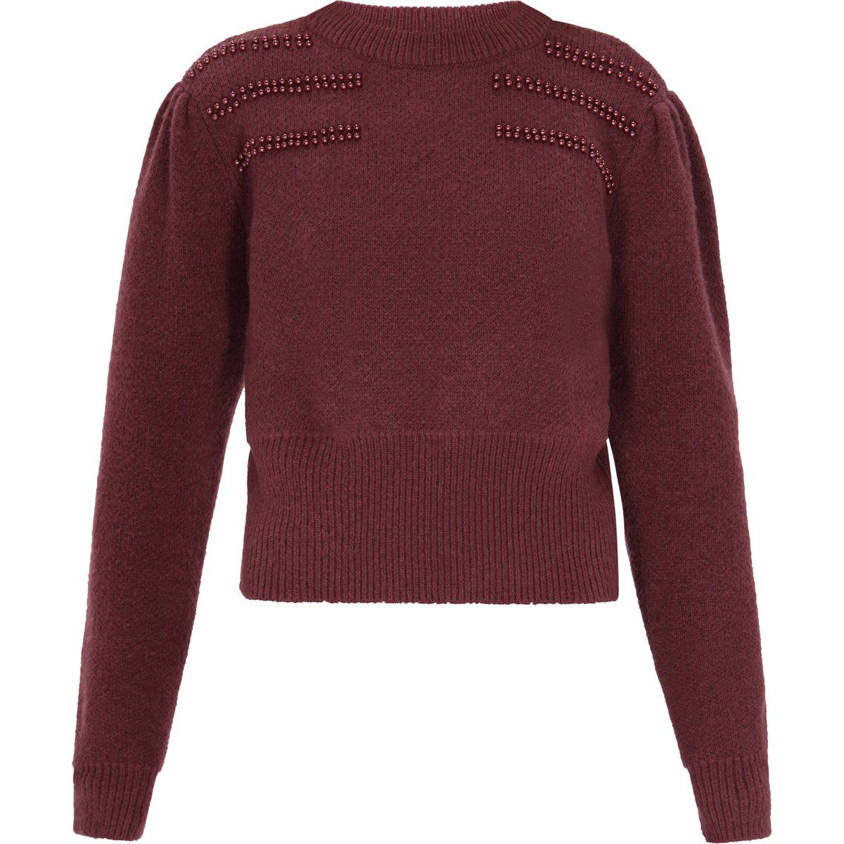 Strickpullover mit Perlenbesatz und Ballonärmeln