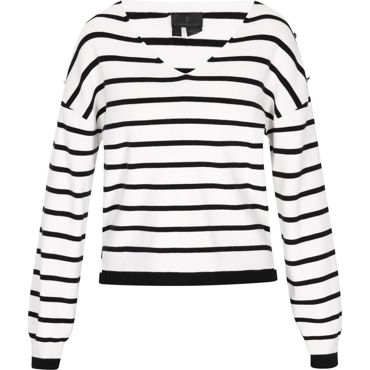Gestreifter V-Ausschnitt Strickpullover