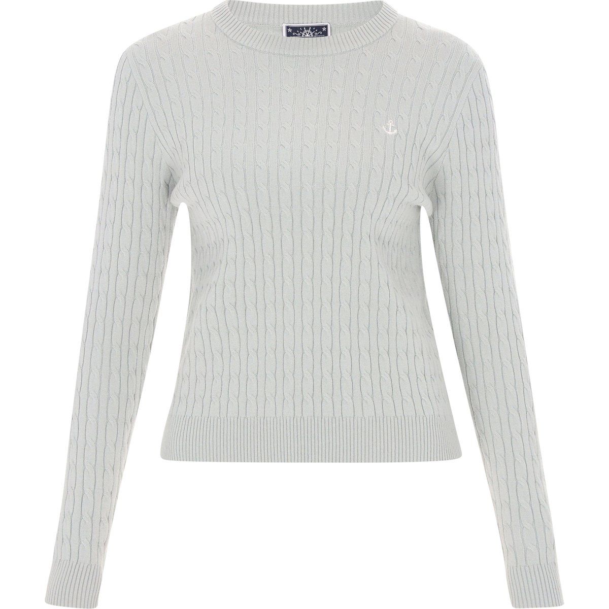 Zopfstrickpullover mit Anker-Stickerei