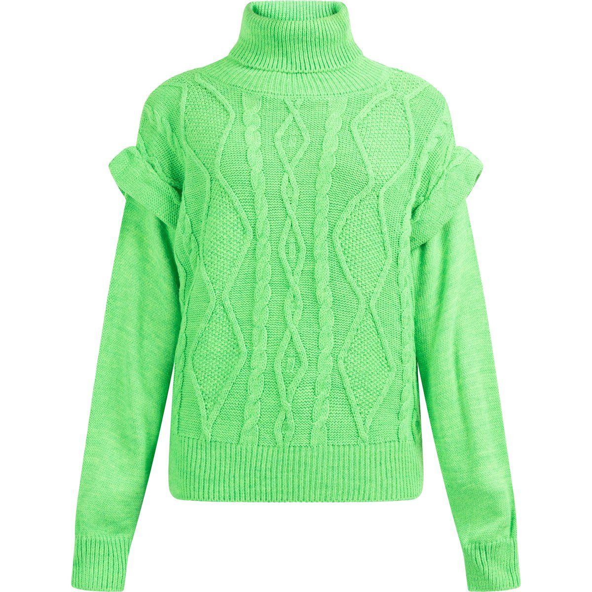 Zopfstrick-Rollkragenpullover mit Rüschen