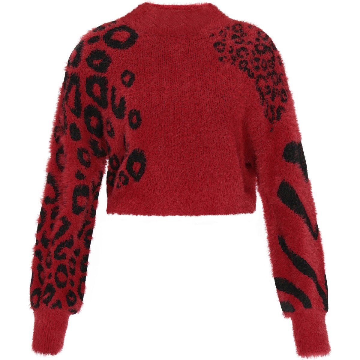 Flauschiger Kurzpullover mit Tiermustermix