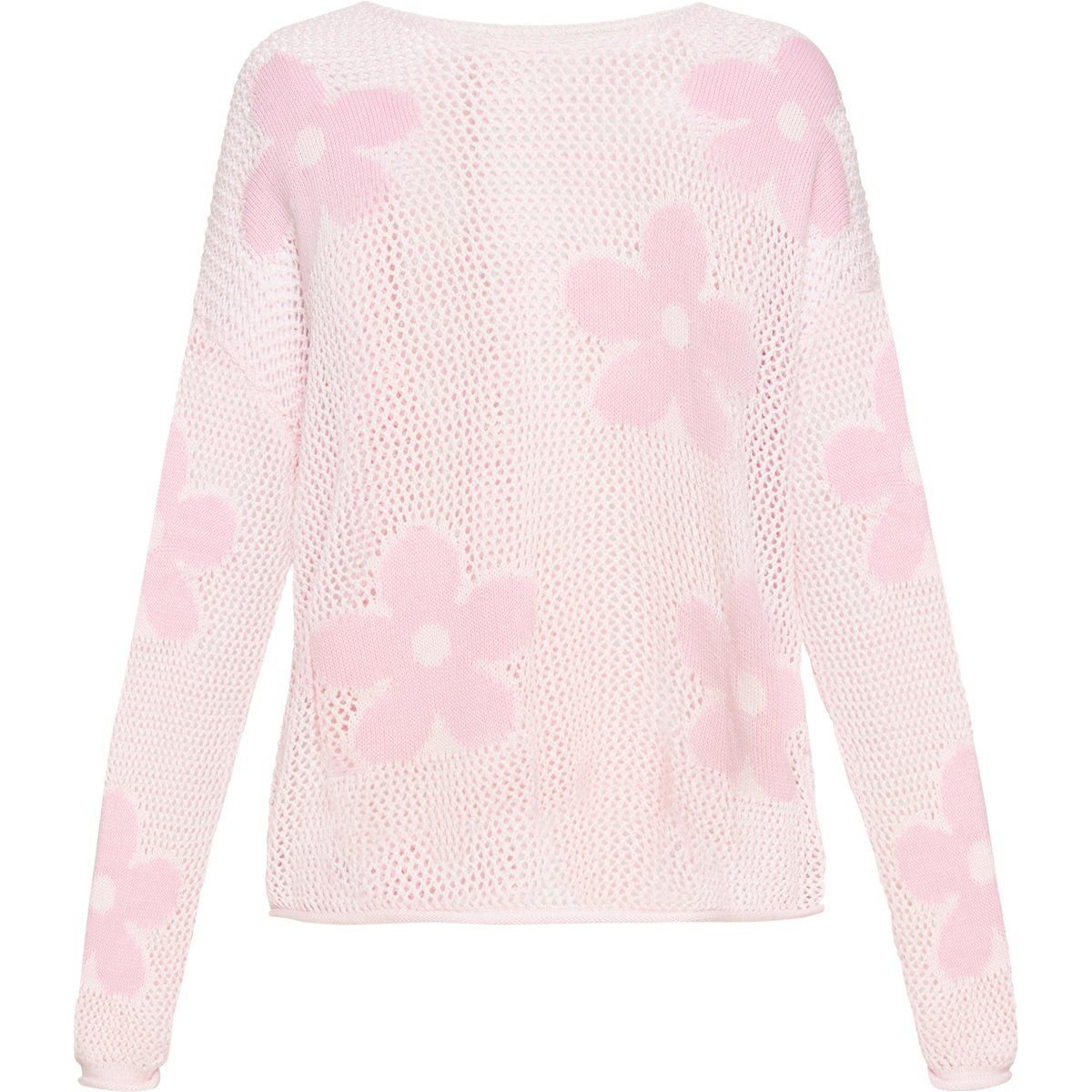 Floral gestrickter Pullover mit U-Boot-Ausschnitt