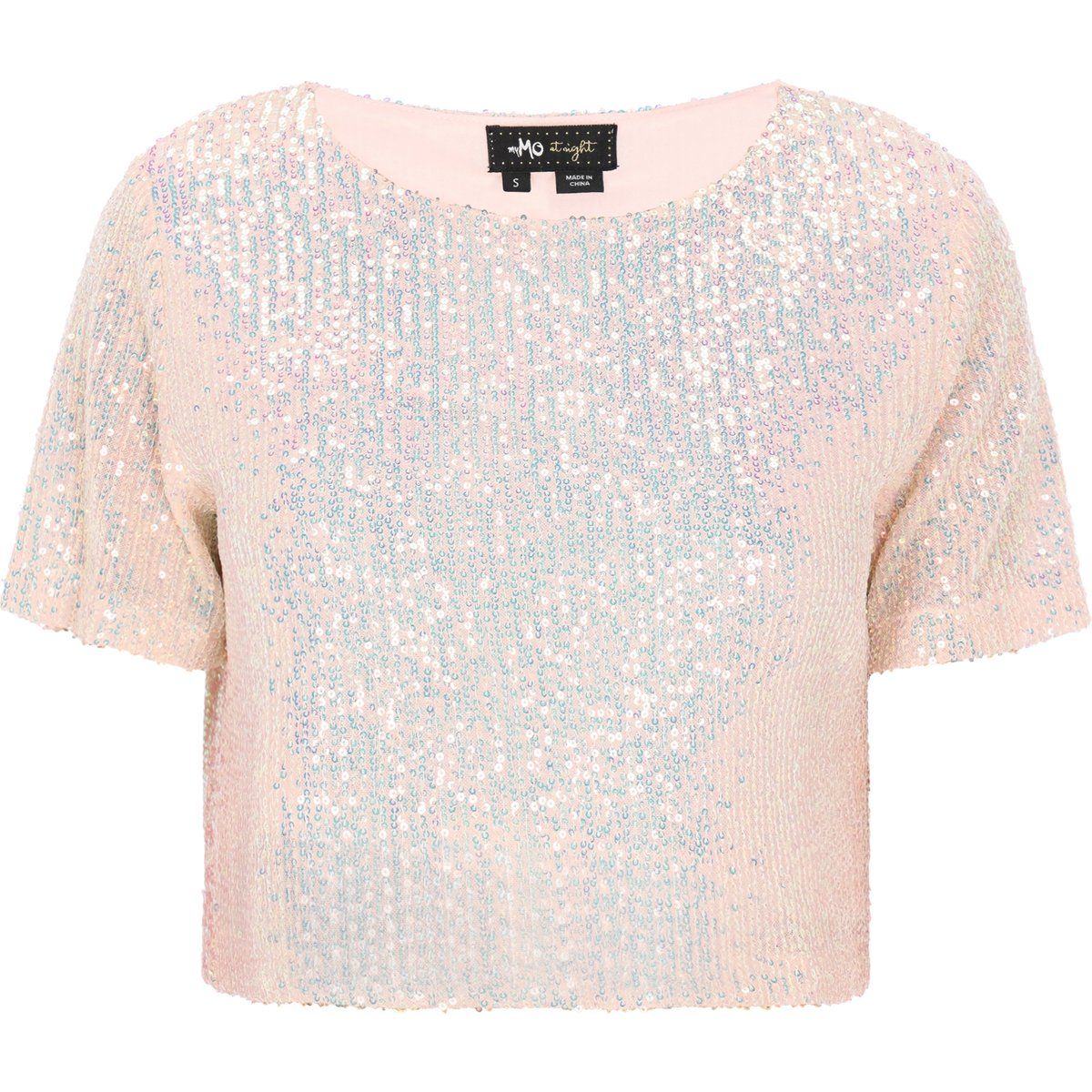 Glitzerndes Irisierendes Pailletten Crop-Top