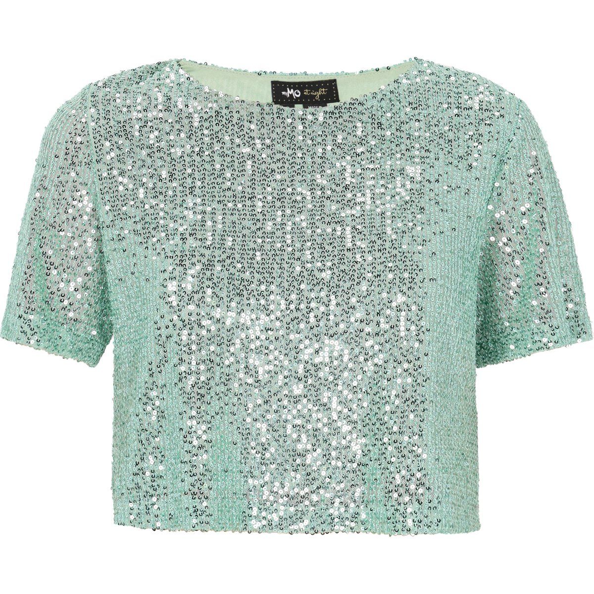 Paillettenbesetztes Kurzarm-Crop-Top