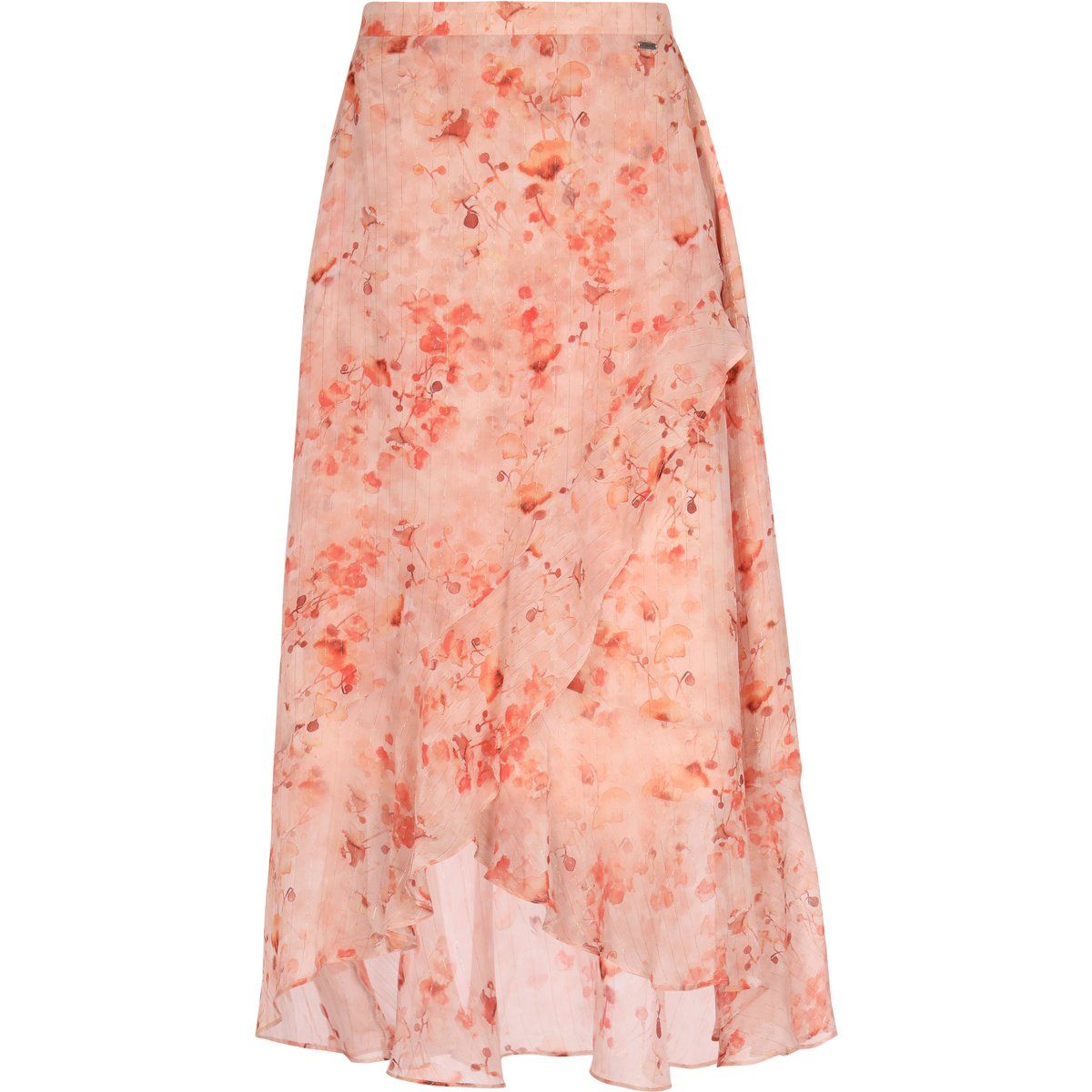 Fließender Midirock mit Blumenprint und Rüschen