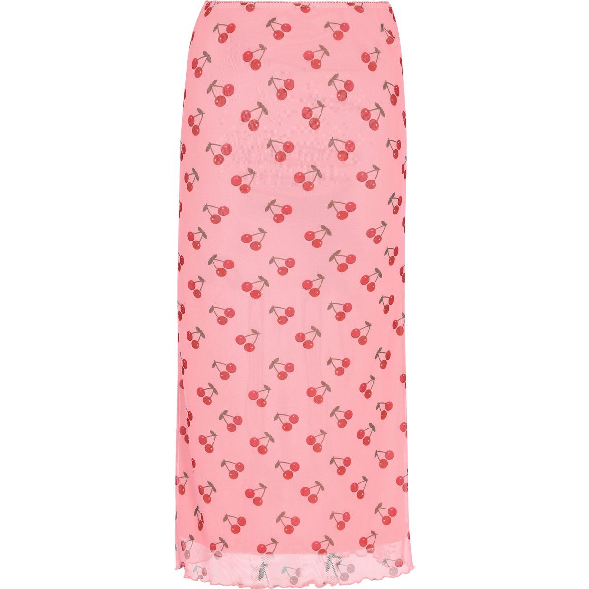 Verspielter Mesh-Midirock mit Kirschprint