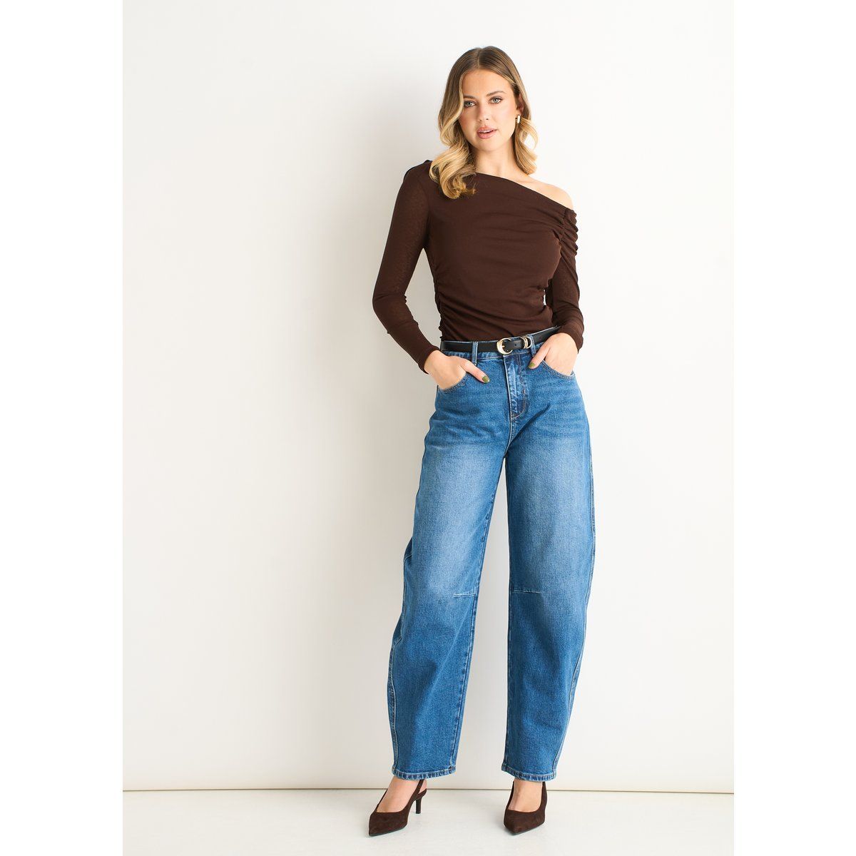 Asymmetrisches Jersey-Langarmtop