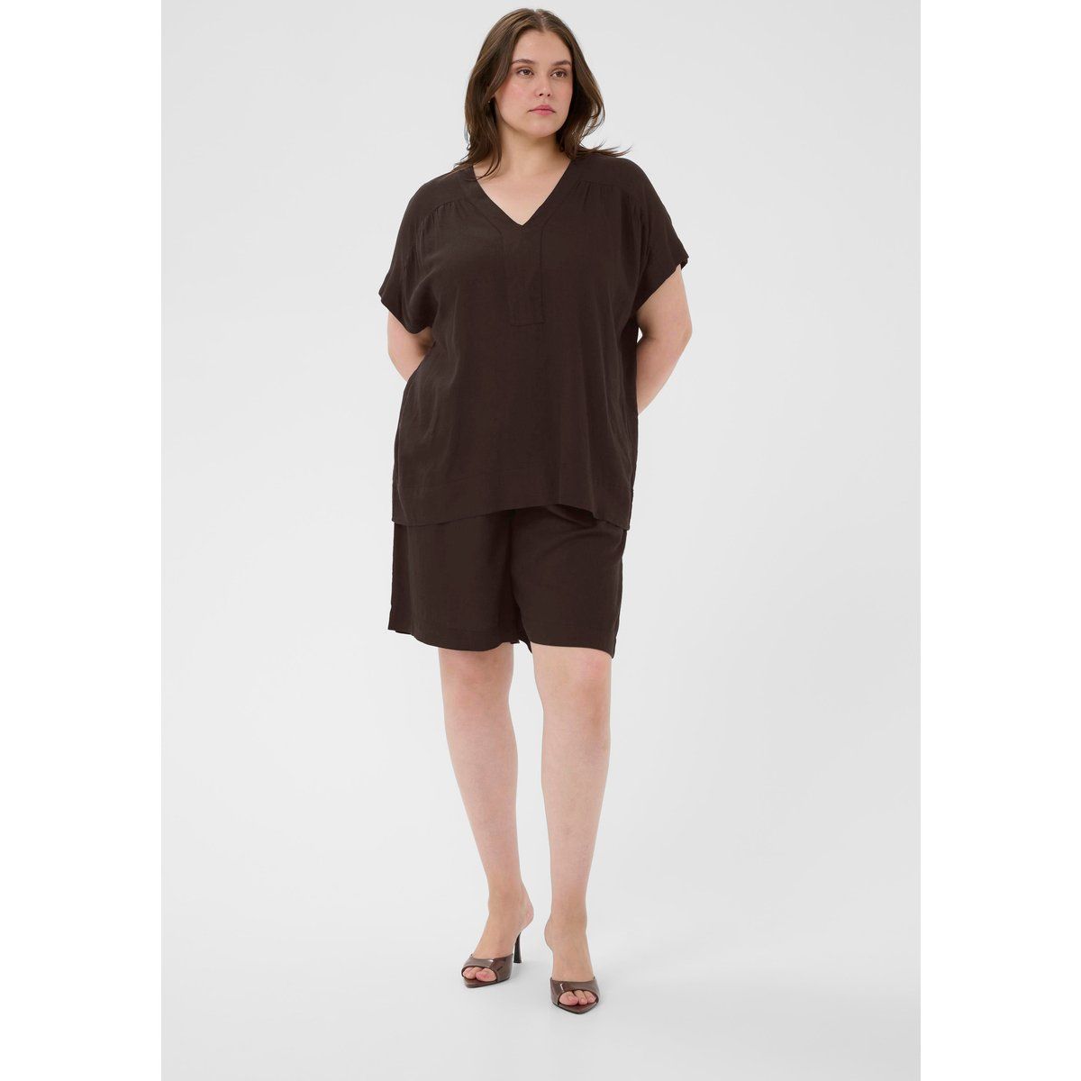 Locker geschnittene V-Ausschnitt Bluse