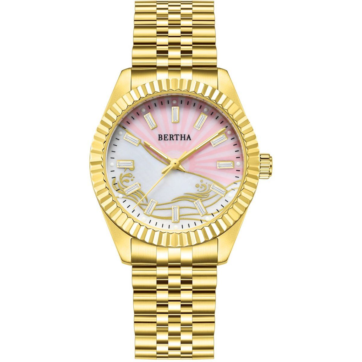 Strahlende Perlmutt-Uhr mit Sonnenstrahl-Design