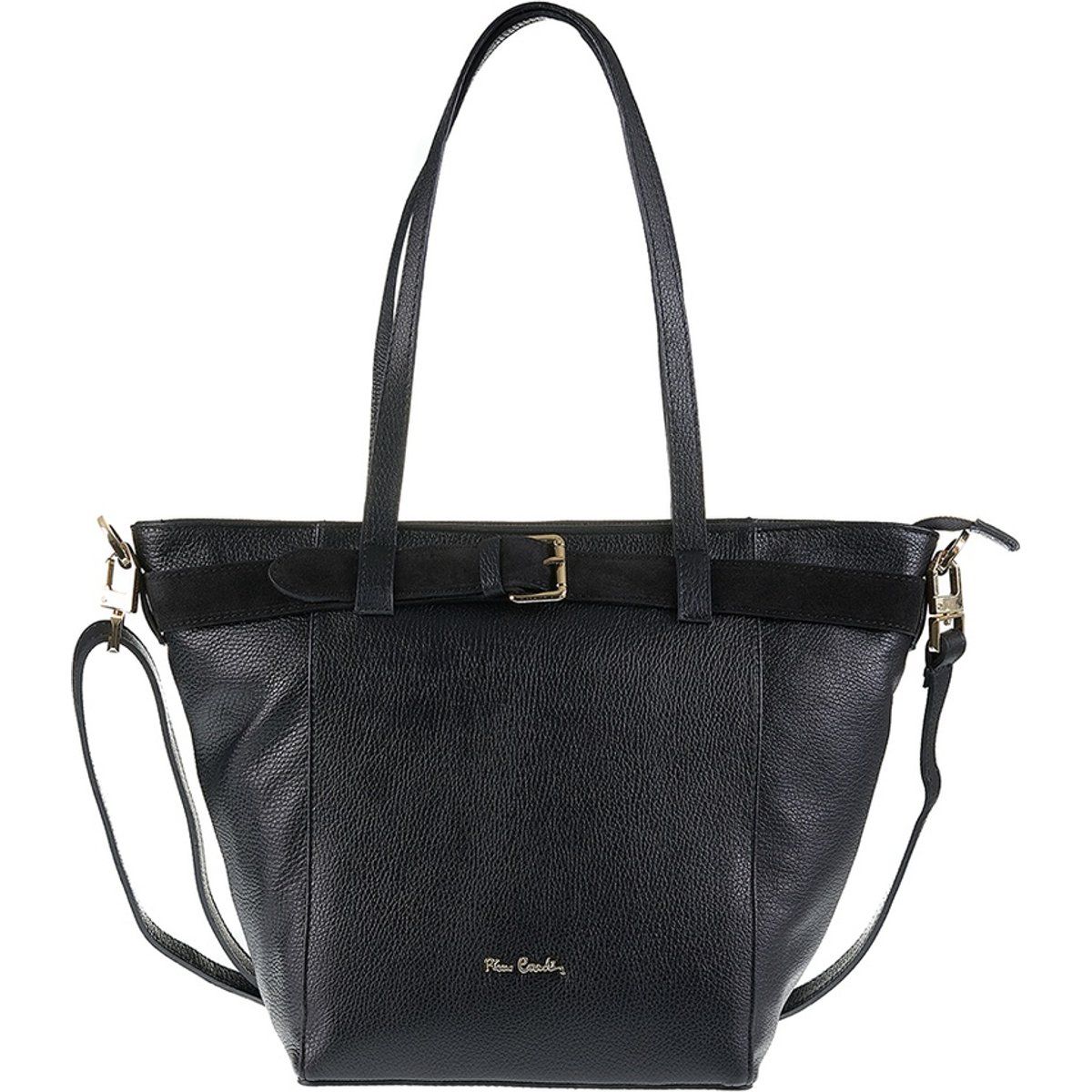 Shopper aus genarbtem Leder mit Gürteldetail