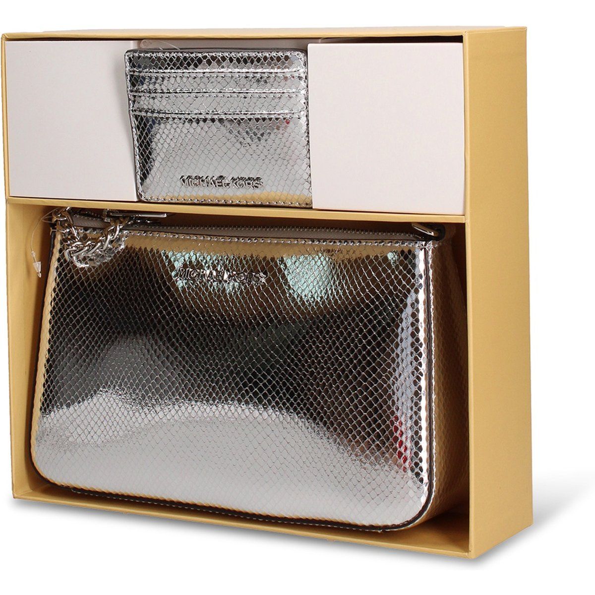 Pouch mit Metallic-Schlangenprägung
