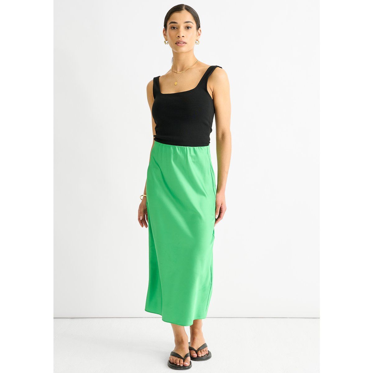 Satin-Midirock mit hoher Taille