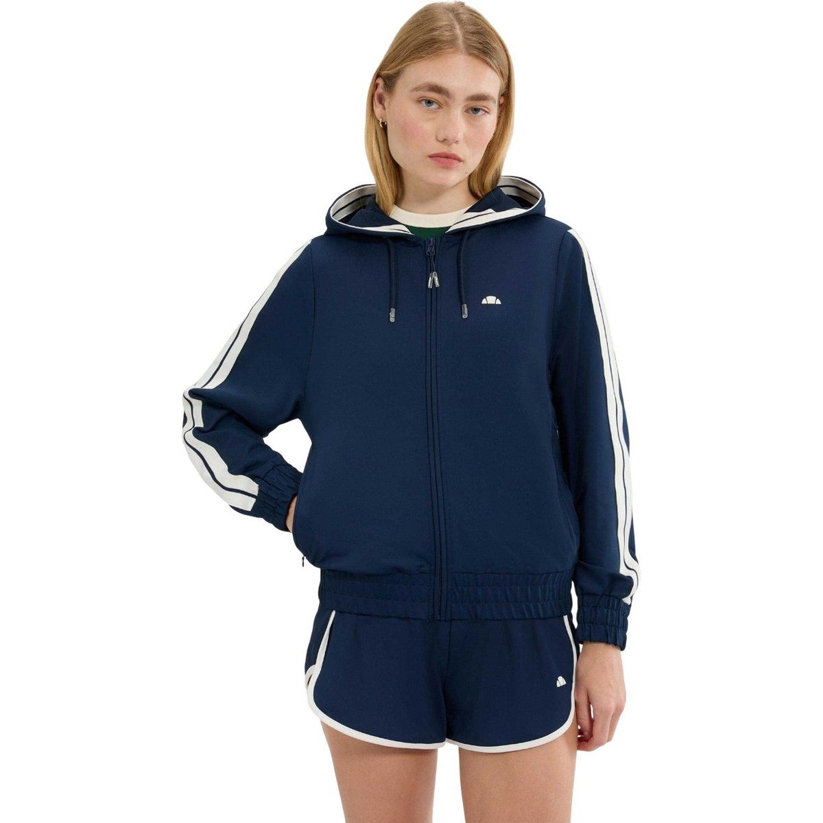 Kapuzen-Trainingsjacke mit Reißverschluss und Streifen